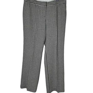 NWT LOFT Marisa Black Cream Houndstooth Straight Leg Wool Blend Pants in Size 12